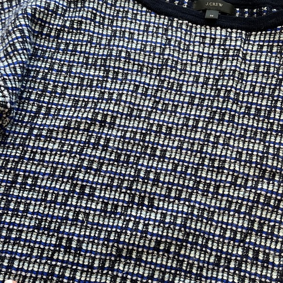 J. Crew Tweed Wool Blue Silver Metallic Knit Quarter Sleeve Pullover Sweater S - Picture 2 of 3